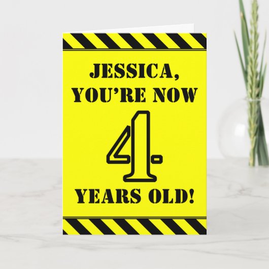 4de verjaardag: Fun Stencil Style Text, Custom Nam Kaart (Voorkant)