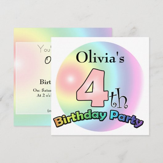 4de verjaardagsuitnodiging meisje kaart (Voorkant / Achterkant)