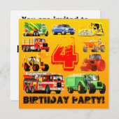 4e Big Truck Birthday Party Kaart (Voorkant / Achterkant)