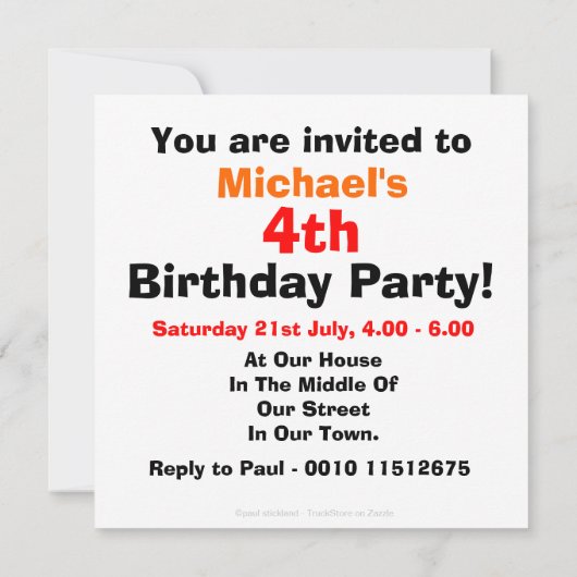 4e Big Truck Birthday Party Kaart (Achterkant)