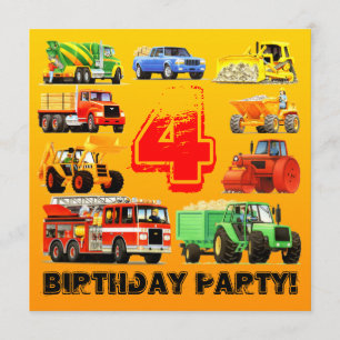 4e Big Truck Birthday Party Kaart