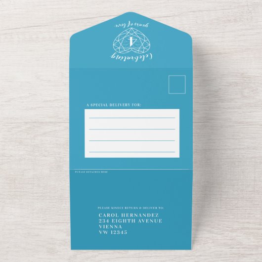 4e blauwe topaz trouwdag RSVP foto All In One Uitnodiging (Buitenkant)