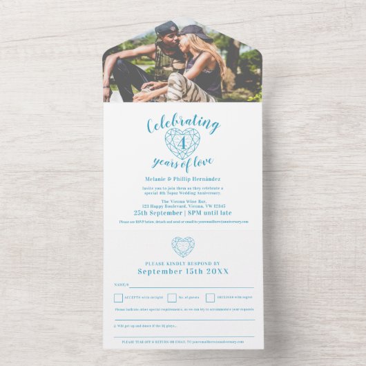 4e blauwe topaz trouwdag RSVP foto All In One Uitnodiging (Binnen)