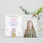 4e Bloemen Eenhoorn Verjaardag Uitnodigingen met f (Staand voorkant)