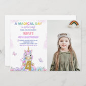 4e Bloemen Eenhoorn Verjaardag Uitnodigingen met f (Voorkant / Achterkant)