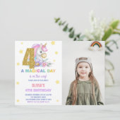 4e Bloemen Eenhoorn Verjaardag Uitnodigingen met F (Staand voorkant)