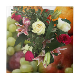 4e bruiloft Jubileum Fruit and Flowers Tegeltje