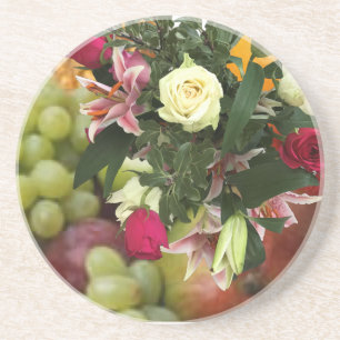 4e bruiloft Jubileum Fruit and Flowers Zandsteen Onderzetter