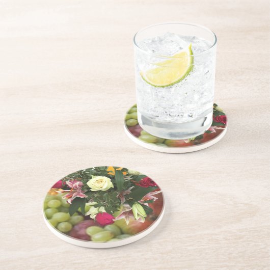 4e bruiloft Jubileum Fruit and Flowers Zandsteen Onderzetter (Zijkant)