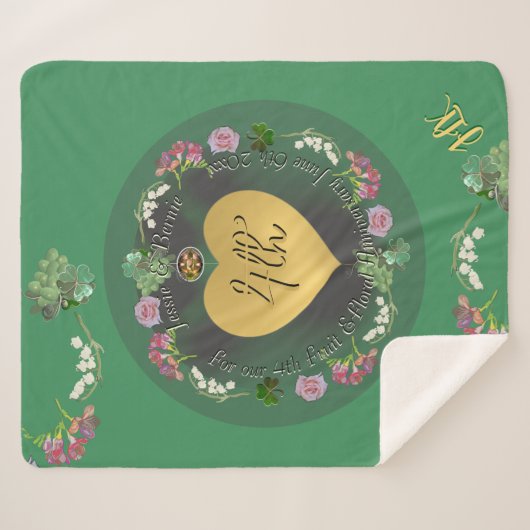 4e bruiloft Jubileum Fruit Bloemen Sherpa Deken (Voorkant (horizontaal))