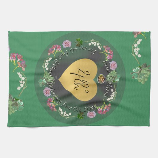 4e bruiloft Jubileum Fruit Bloemen Theedoek (Horizontaal)