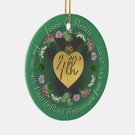 4e bruiloft Jubileum Fruit Floral Foto Keramisch Ornament (Rechts)