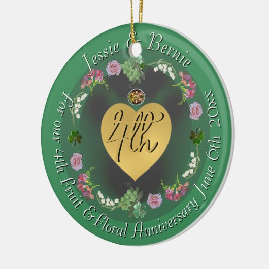 4e bruiloft Jubileum Fruit Floral Foto Keramisch Ornament (Links)