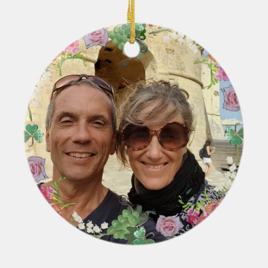 4e bruiloft Jubileum Fruit Floral Foto Keramisch Ornament (Achterkant)