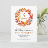 4e bruiloft Jubileum Herfst Floral Garland Kaart (Staand voorkant)