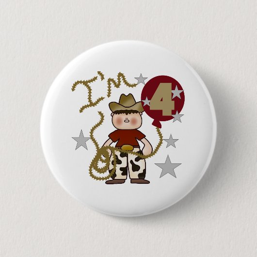 4e Cowboy Birthday Ronde Button 5,7 Cm (Voorkant)