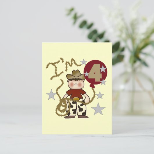 4e Cowboy Verjaardag Tshirts en geschenken Briefkaart (Staand voorkant)