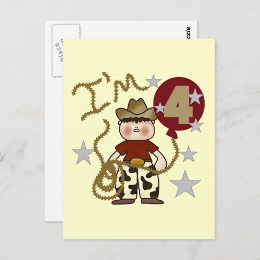 4e Cowboy Verjaardag Tshirts en geschenken Briefkaart (Voorkant / Achterkant)