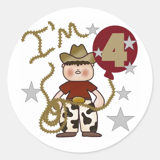 4e Cowboy Verjaardag Tshirts en geschenken Ronde Sticker (Voorkant)