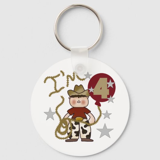 4e Cowboy Verjaardag Tshirts en geschenken Sleutelhanger (Voorkant)