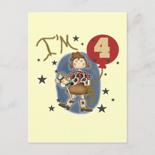 4e Cowgirl Verjaardag Tshirts en geschenken Briefkaart (Voorkant)