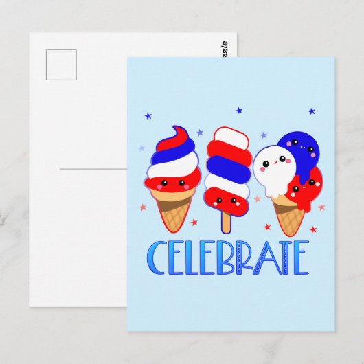4e dag van de onafhankelijkheid van Ice Cream Cele Briefkaart (Voorkant / Achterkant)