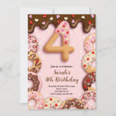 4e Donut Verjaardagsuitnodiging Meisjes Kaart (Voorkant)