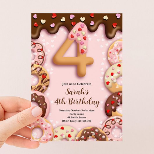 4e Donut Verjaardagsuitnodiging Meisjes Kaart