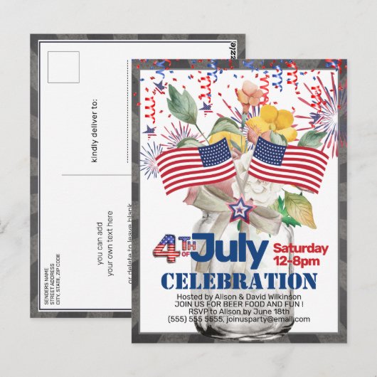 4e feestdag van JULI Mason Jar Uitnodiging (Voorkant / Achterkant)