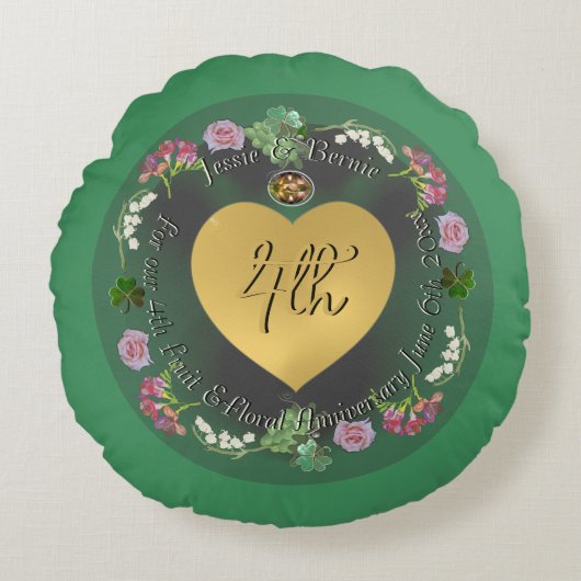 4e Fruit & Floral Jubileum + PhotoRound Pillow Rond Kussen (Voorkant)