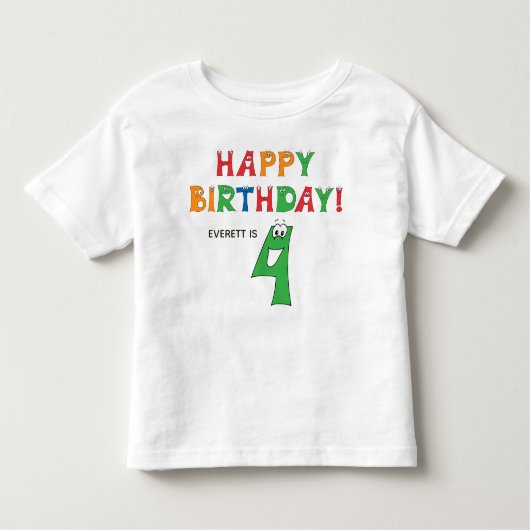 4e geboortedag kleurrijk alfabet met voornaam kinder shirts (Voorkant)