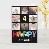 4e Gelukkige Verjaardag Fotocollage Modern Zwart Kaart (Gele Bloem)