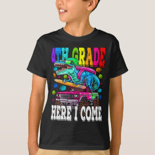 4e graad hier kom ik Monster Truck Dinosaur T-shirt