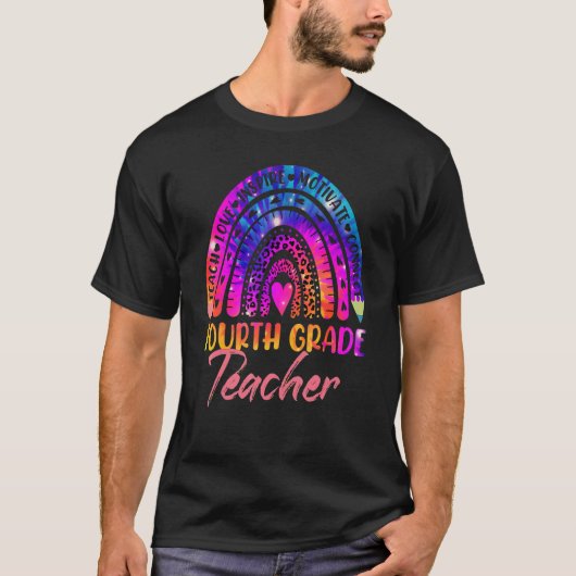 4e graad leraar luipaard regenboogkleurige kleurst t-shirt (Voorkant)