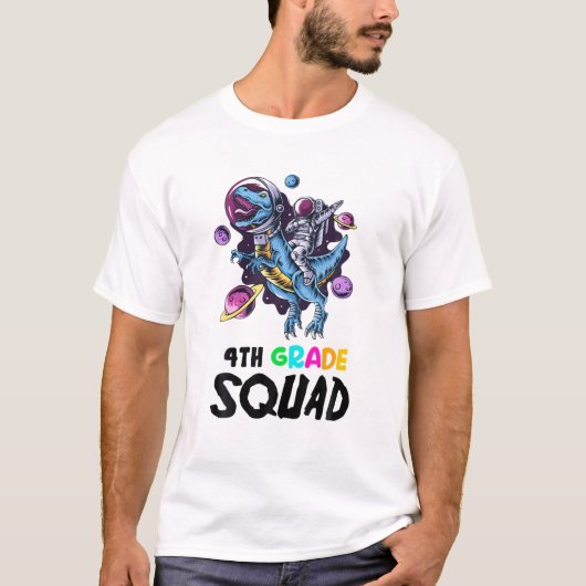 4e graad SQUAD Funny Astronaut Riding Rex leraar T-shirt (Voorkant)