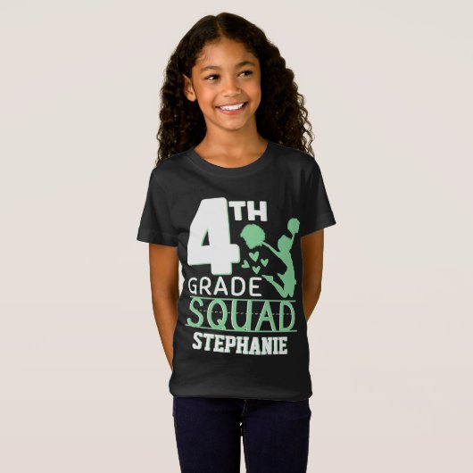 4e graadkwadraat | Cute Green & White Cheerleader T-shirt (Voorkant volledig)
