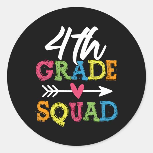 4e Grade Squad Fourth Teacher Studenteam Terug T Ronde Sticker (Voorkant)