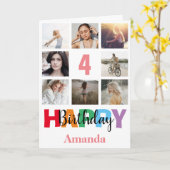 4e Happy Birthday Foto Collage Modern Pink Kaart (Gele Bloem)