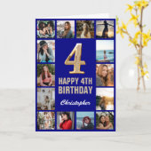 4e Happy Birthday Navy Blue & Gold Photo Collage Kaart (Gele Bloem)
