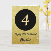 4e Happy Birthday Zwart en Goud Glitter Kaart (Gele Bloem)