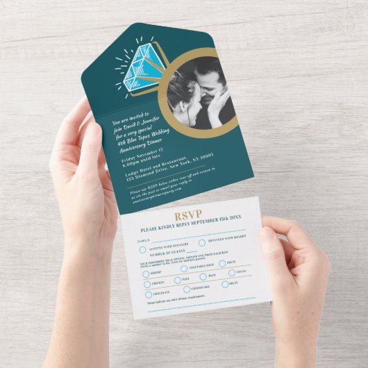4e huwelijksjubileum diner blauwe topazen ring all in one uitnodiging (Afscheurbaar)
