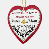 4e Jubileum Gift Hartvormige Kerst Keramisch Ornament (Links)