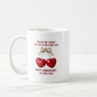 4e jubileumkaart, fruit jubileumornament koffiemok