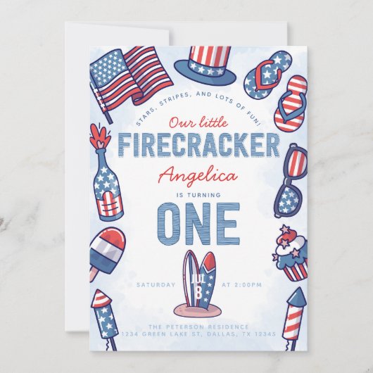 4e juli 1e uitnodiging van de Birthday Party (Voorkant)