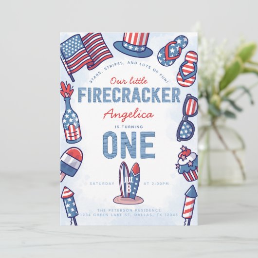 4e juli 1e uitnodiging van de Birthday Party (Staand voorkant)