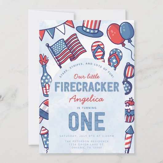 4e juli 1e uitnodiging van de Birthday Party (Voorkant)