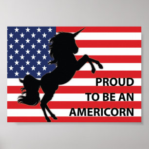 4e juli Amerikaanse patriottische unicorn Verenigd Poster