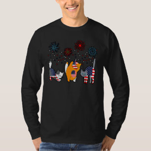 4e juli Amerikaanse vlag Meowica Katten Grap T-shirt