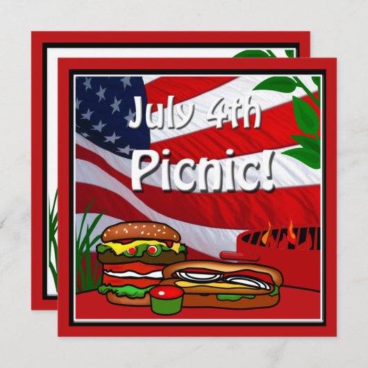 4e juli BBQ Grill Picnic Hamburger Hotdog Kaart (Voorkant / Achterkant)