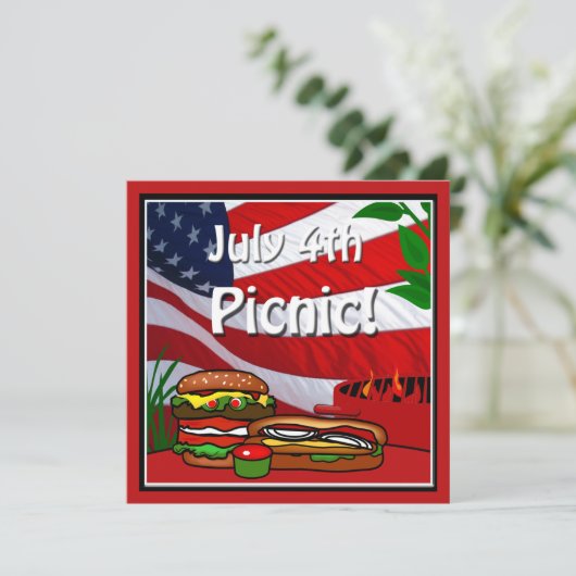 4e juli BBQ Grill Picnic Hamburger Hotdog Kaart (Staand voorkant)